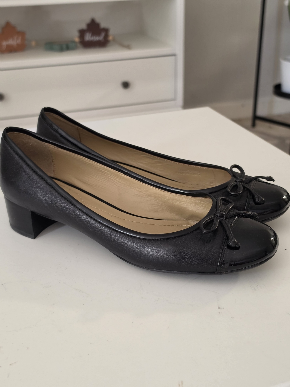 Geox Black Leather Low Block Heel Ballet Pumps Size 38